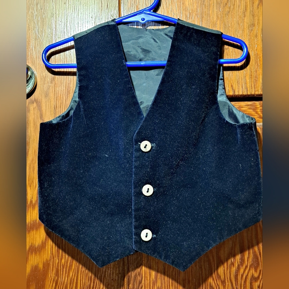 3T Little Boy's Navy Blue Velvet Vest with Buttons Formal Ring Bearer